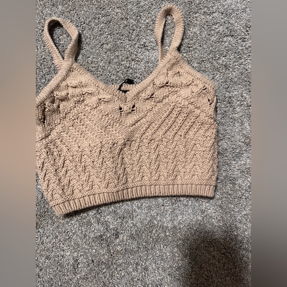 Express Tan Ribbed Crop Tank Top